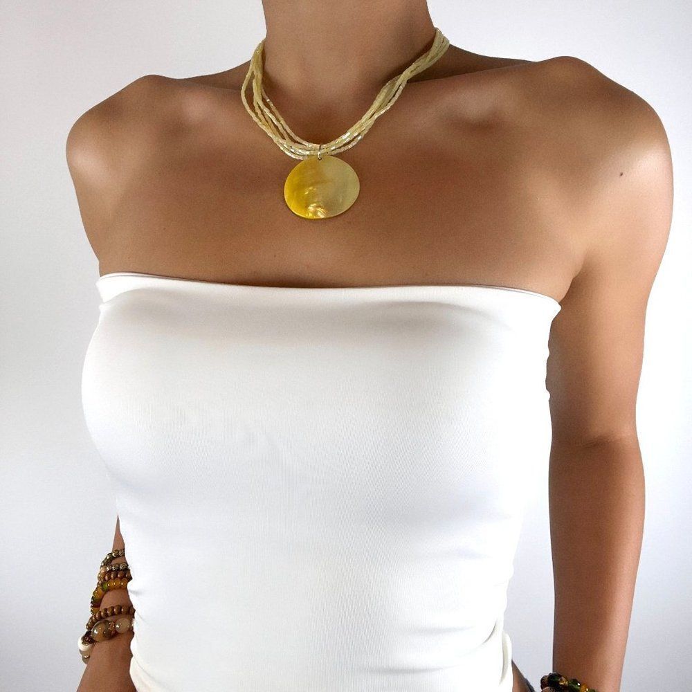 Vintage Yellow Beaded Medallion Bohemian Necklace - Beachy Fairycore Jewelry